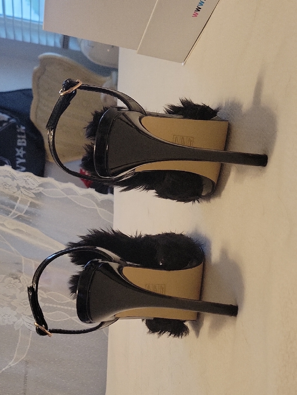 Black Bunny Fur Slingback Heels - Women - Picture 7 of 8